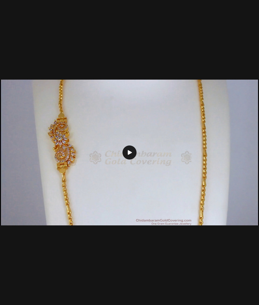 Glittering Diamond Stone Side Pendant Gold Chain MCH1005