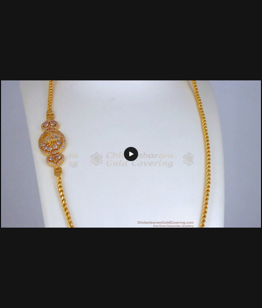 Attractive Full Diamond Stone Side Pendant Gold Chain Mugappu MCH1014