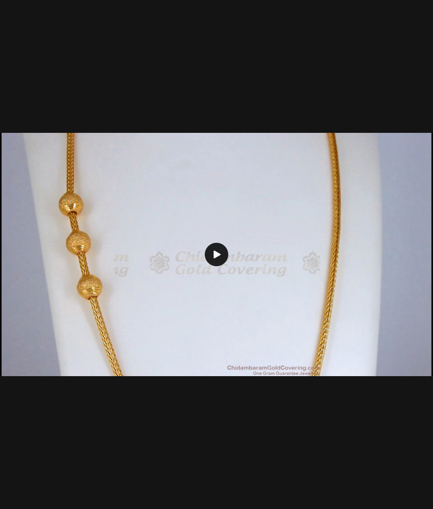 30 inches Long Pure Gold Plated Mugappu Side Pendant Semi Polished Ball Design MCH1023-LG