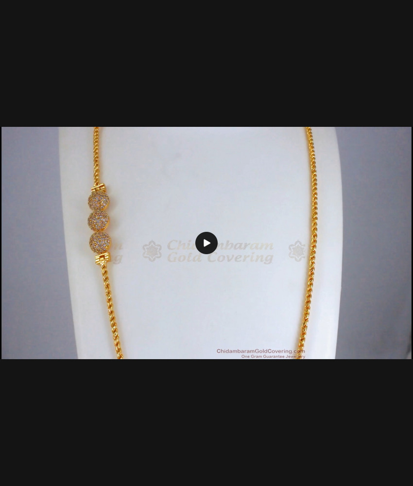 Latest Gold Mugappu Side Pendant Chain With White Stone MCH1063