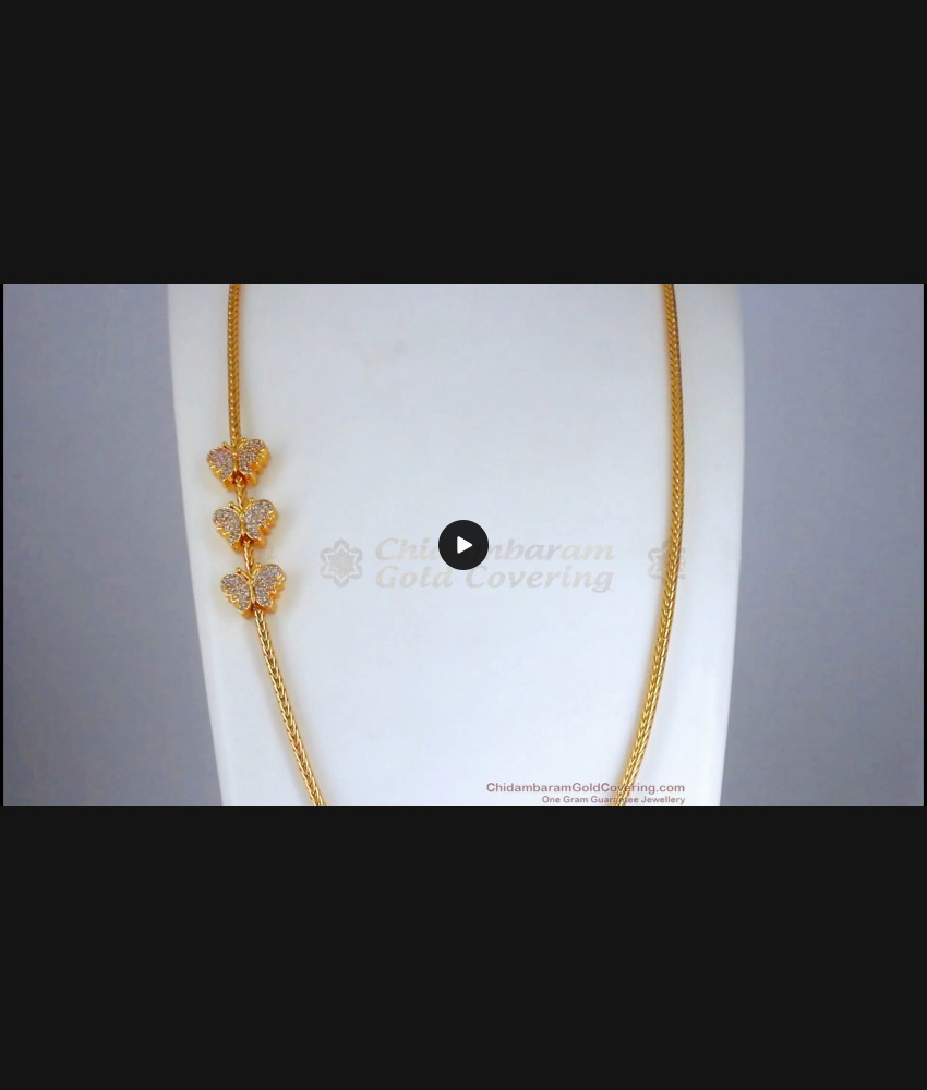 Beautiful Gold Plated Mugappu Butterfly Design White Stone MCH1098