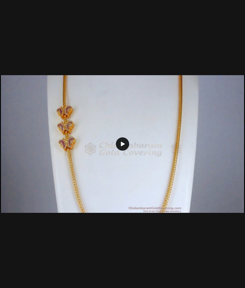 Ruby White Ad Stone Gold Mugappu Chain Butterfly Design MCH1099