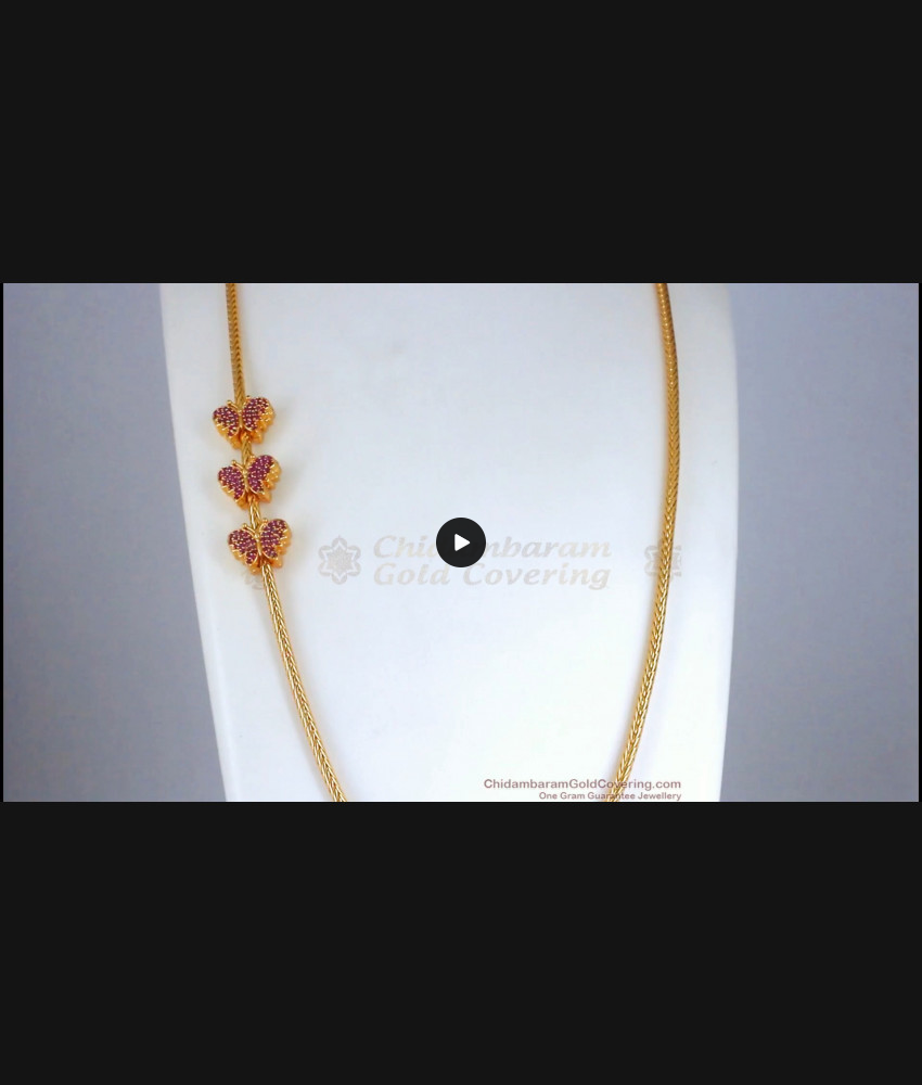 Butterfly Design Gold Imitation Mugappu Chain Full Ruby Stone MCH1100