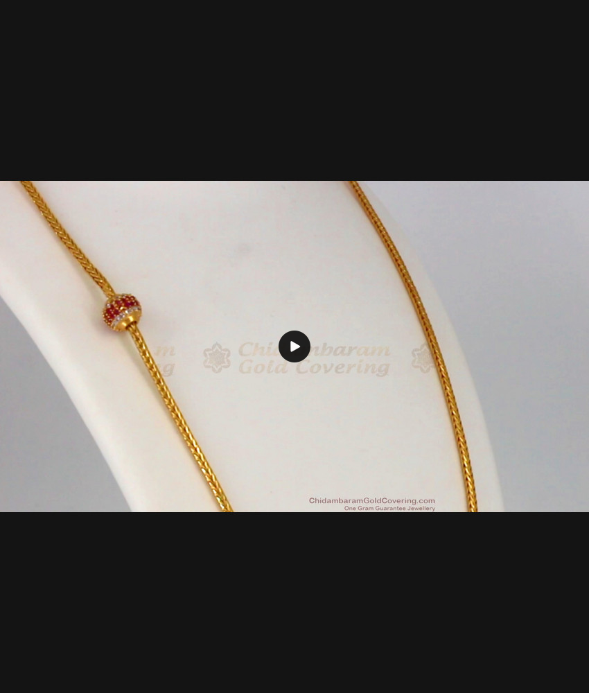 Sparkling Ruby White Stone Gold Mugappu Side Pendant Chain MCH795