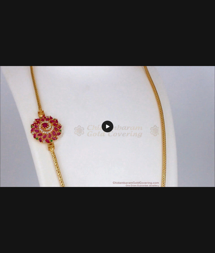 Beautiful Ruby Emerald Stone Gold Side Pendant Chain For Married Women MCH818
