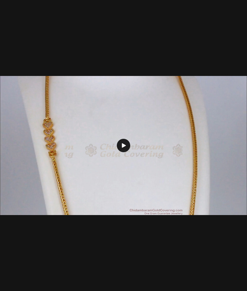 30 Inch Dazzling White Stone Heart Pattern Gold Mugappu Chain MCH821-LG