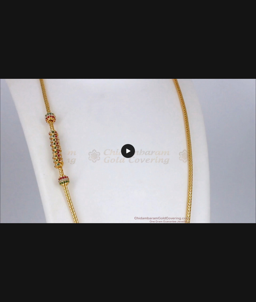Sleek Spiral Design Multi Stone Gold Side Pendant Chain MCH823
