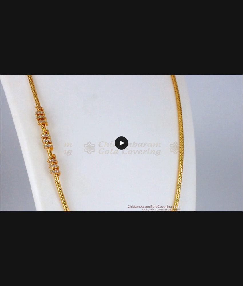 Sparkling Spiral Design White Stone Gold Side Pendant Chain MCH842