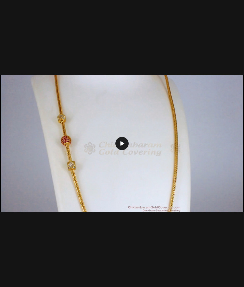 AD White Ruby Stone Horizontal Balls Gold Mugappu Chain MCH930
