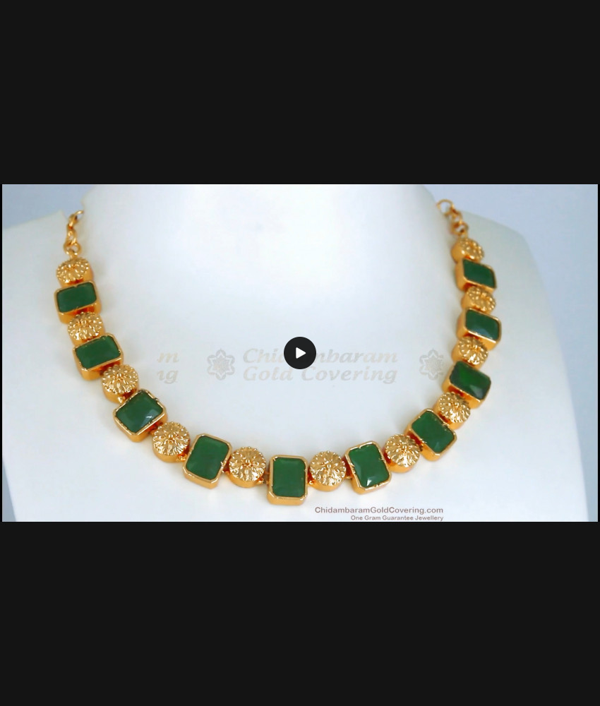 Handcrafted Big Emerald Stone Necklace Jewellery Party Wear NCKN1694