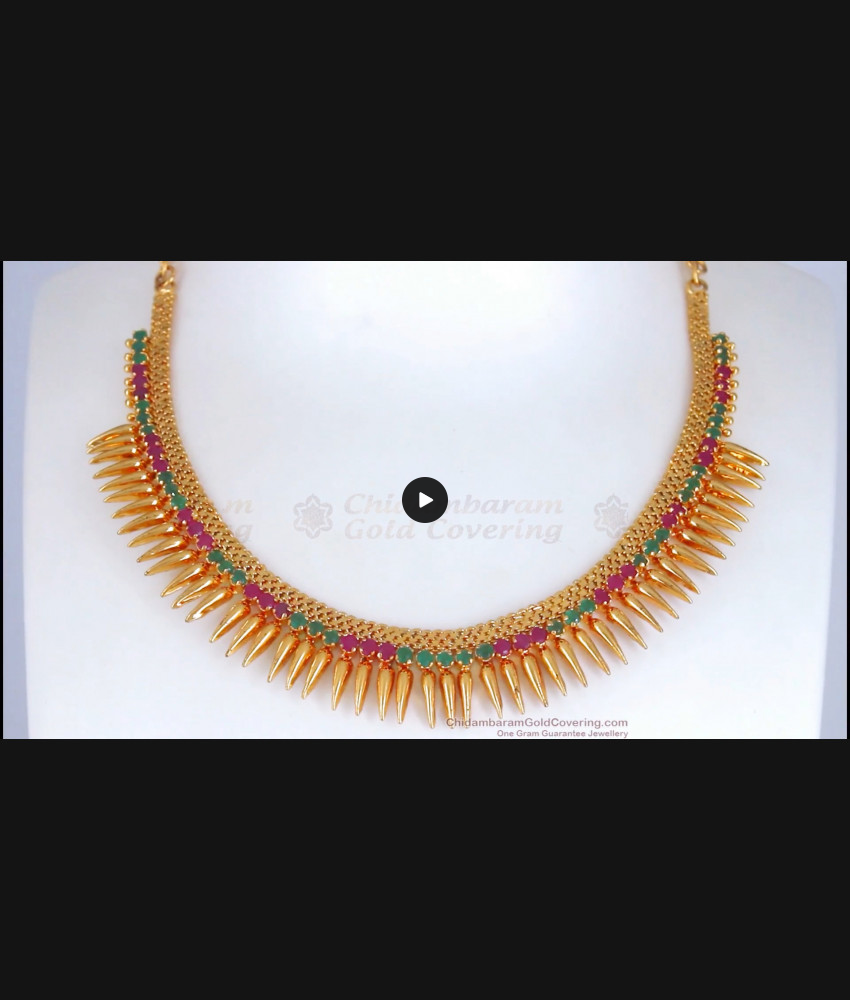 Pretty Ruby Emerald Stone Gold Necklace For Function Wear NCKN1960