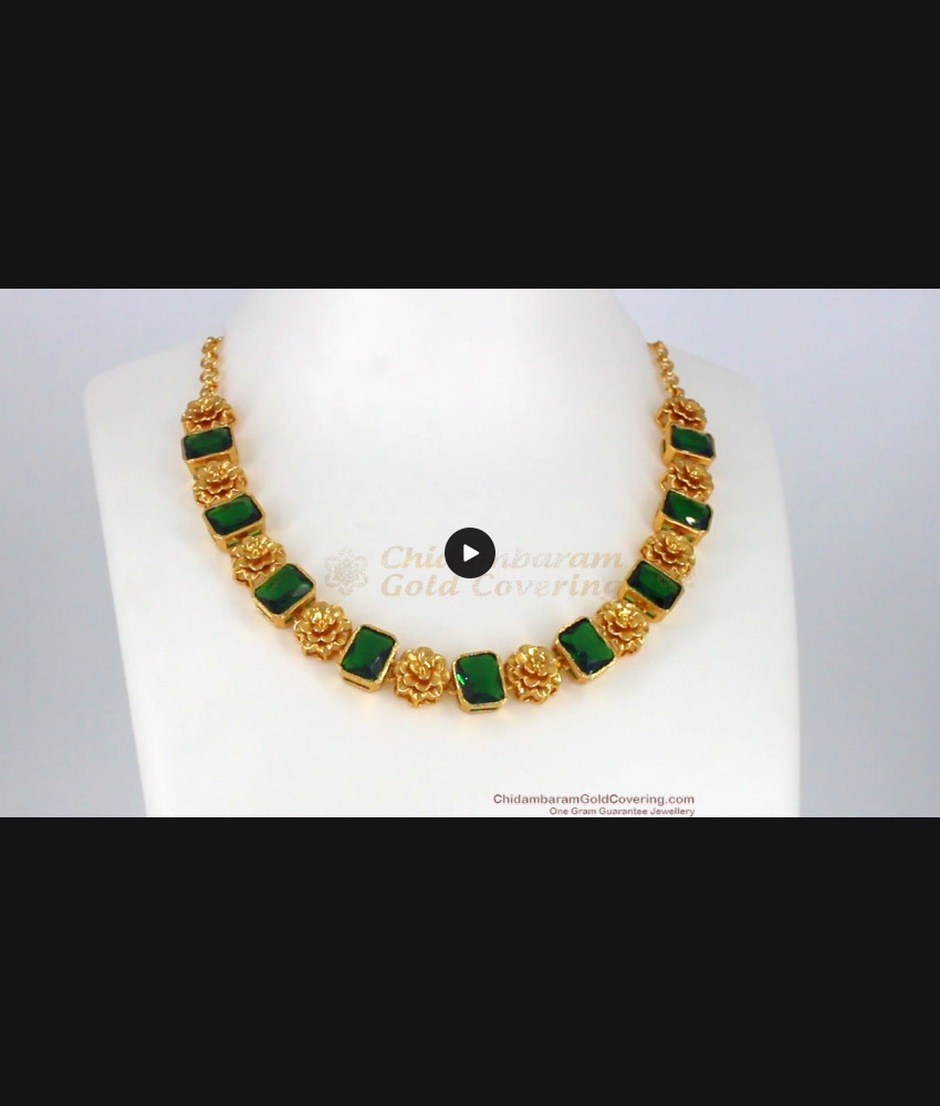 Kerala Pattern Emerald Stone Necklace For Party Wear NCKN1982 Kerala Pattern Emerald Stone Necklace For Party Wear NCKN1982