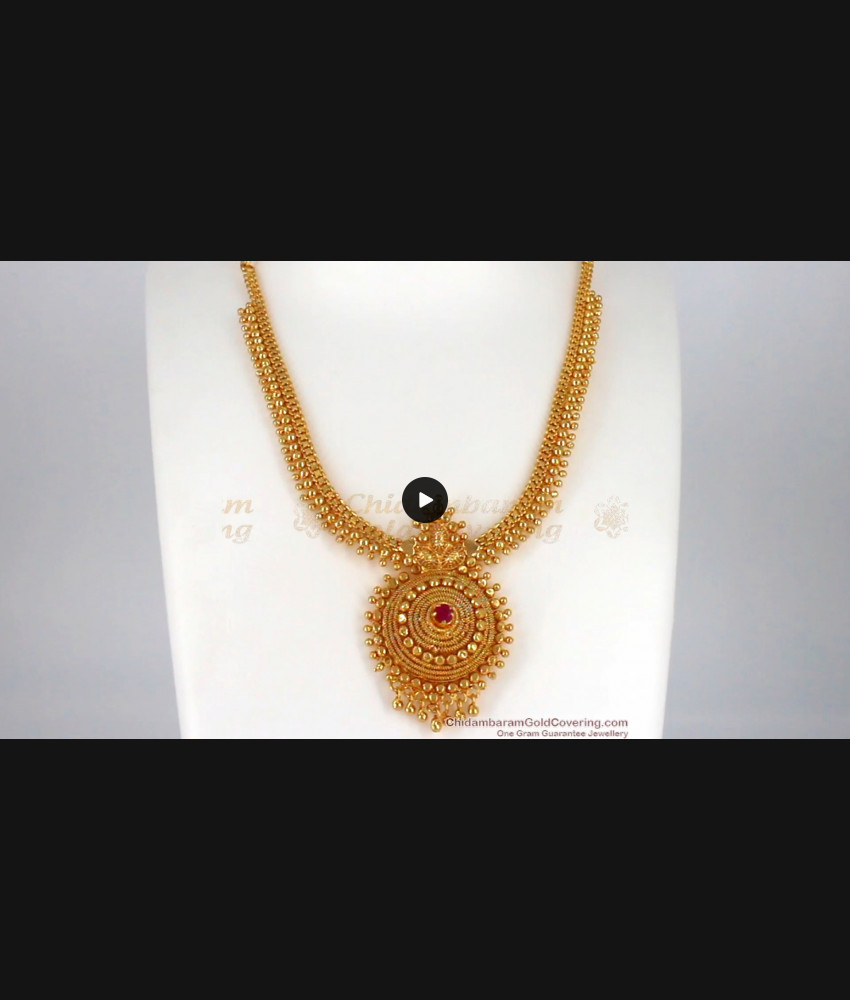 Single Ruby Stone Gold Necklace For Wedding Collections NCKN1984