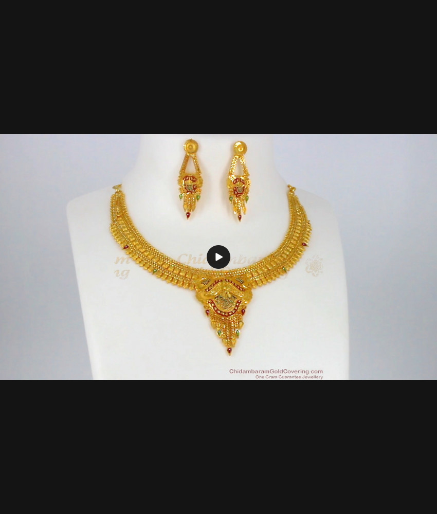 Gorgeous Enamel Gold Necklace With Earrings For Bride NCKN1987