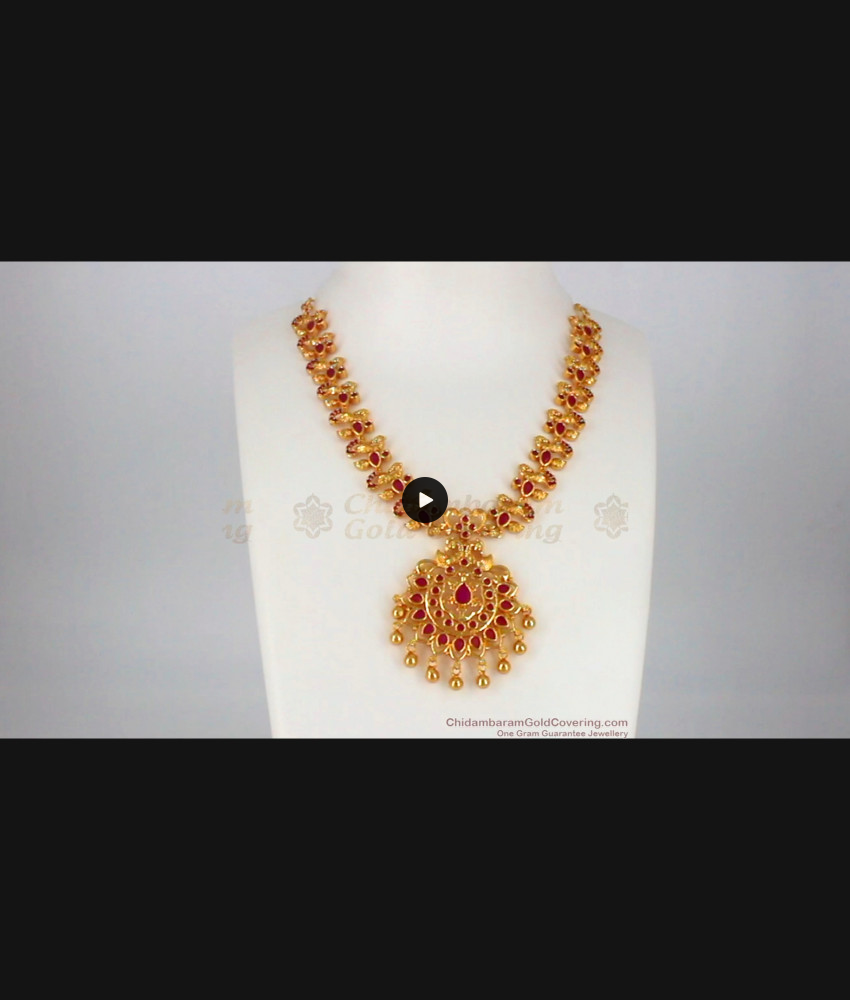 Unique Ruby Stone Gold Necklace With Peacock Design For Party Wear NCKN2014