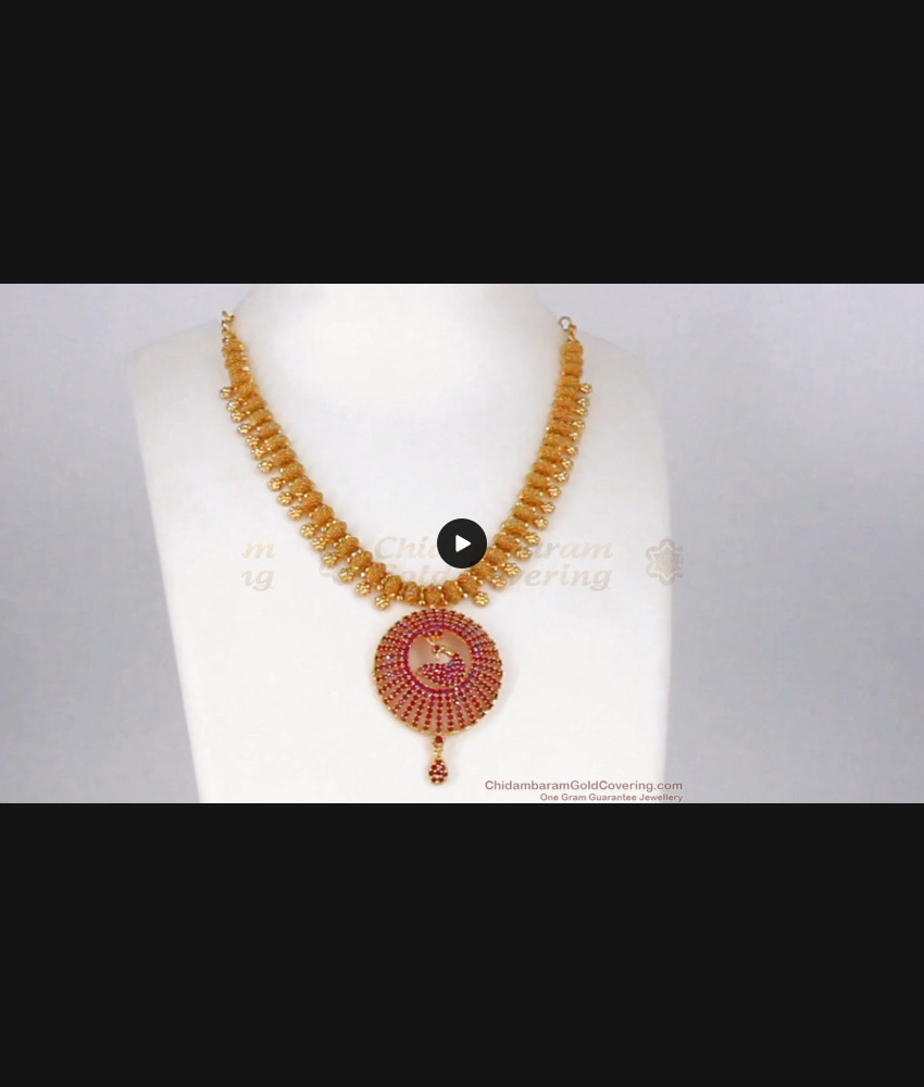 Latest Ruby Stone Premium Gold Necklace With Peacock Design Dollar NCKN2021 Latest Ruby Stone Premium Gold Necklace With Peacock Design Dollar NCKN2021