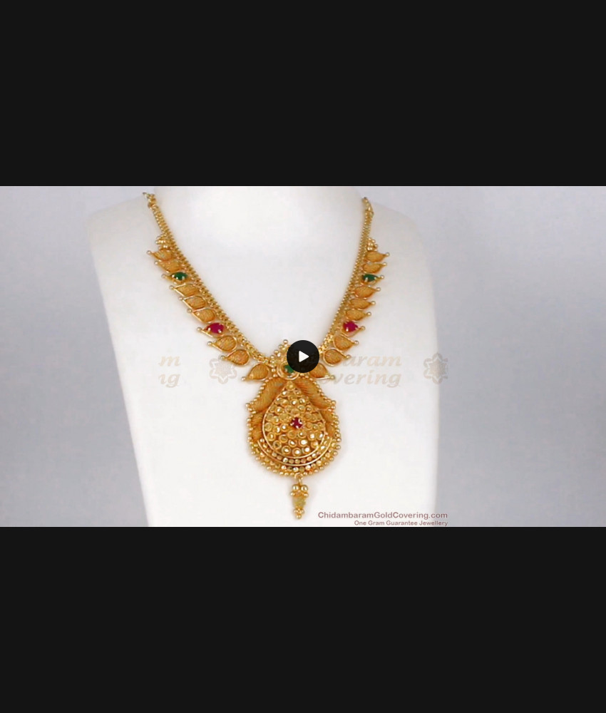 Premium Gold Forming Finish Ruby Emerald Stone Necklace NCKN2032