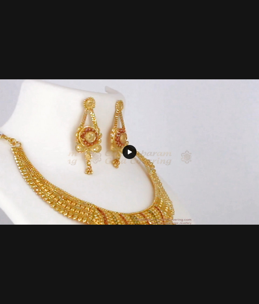 Gorgeous Enamel Gold Forming Necklace With Earrings Set NCKN2047