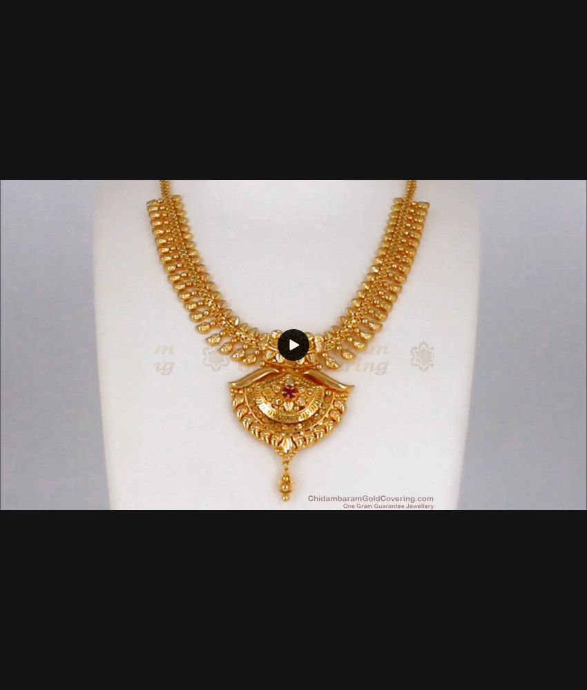 Single Ruby Stone One Gram Gold Necklace For Marriage NCKN2059