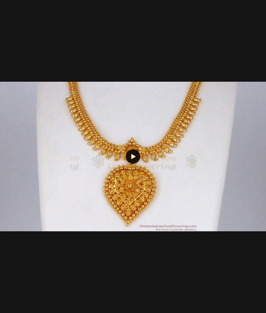 Simple Dollar Flower Chain Kerala Design Gold Haram Bridal Wear HR1829