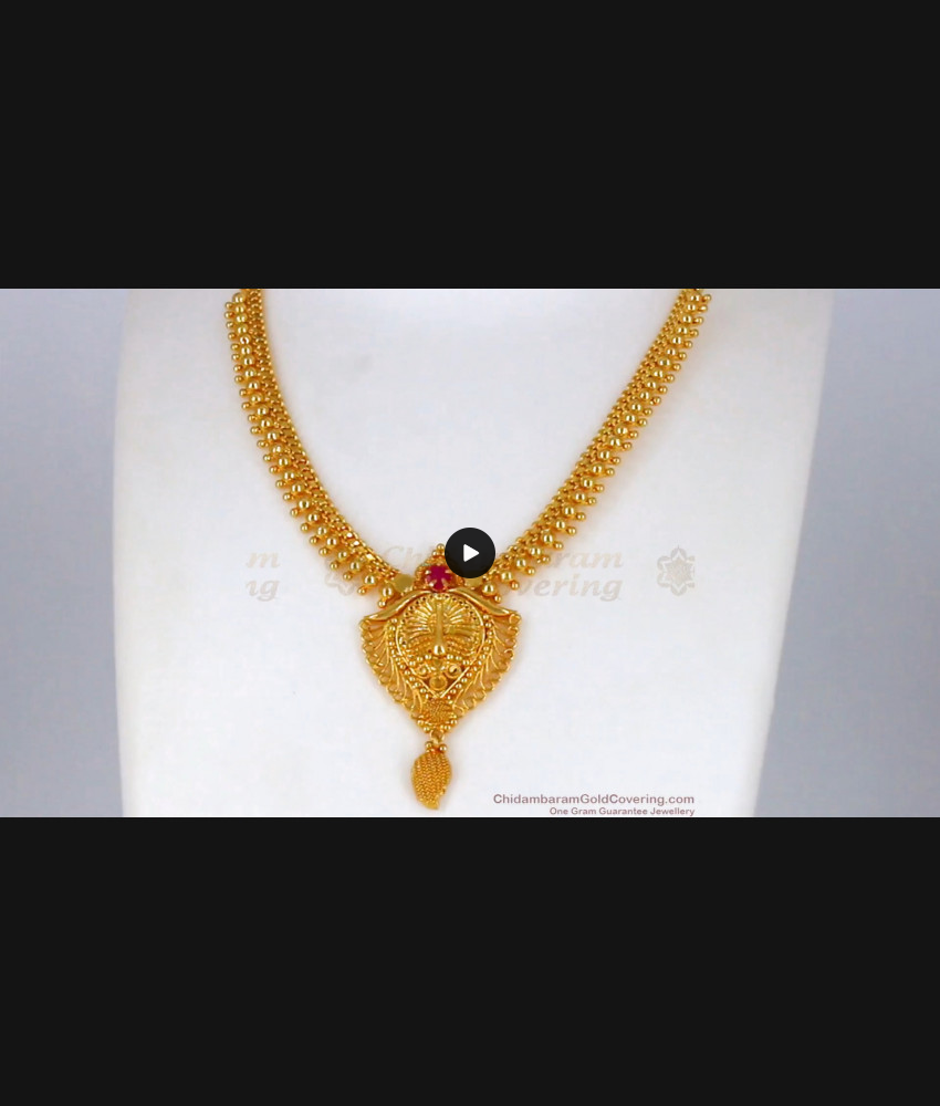 3D Peacock Necklace One Gram Gold Jewelry Single Ruby Stone NCKN2068