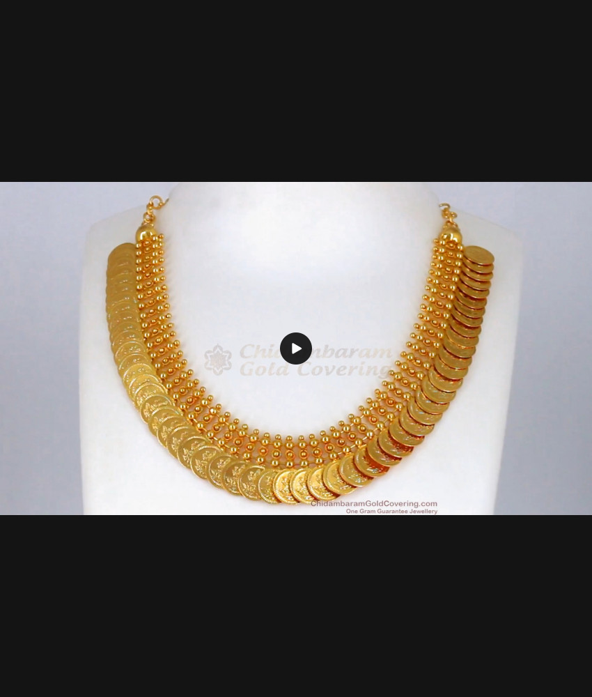 Heavy Pattern Lakshmi Coin Kasu Malai Necklace Real Gold Like Design NCKN2072