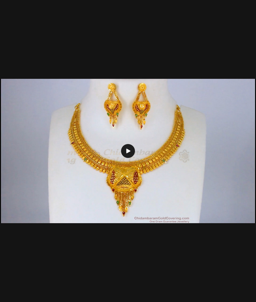 Premium Enamel Gold Forming Necklace Set For Bridal Wear NCKN2089