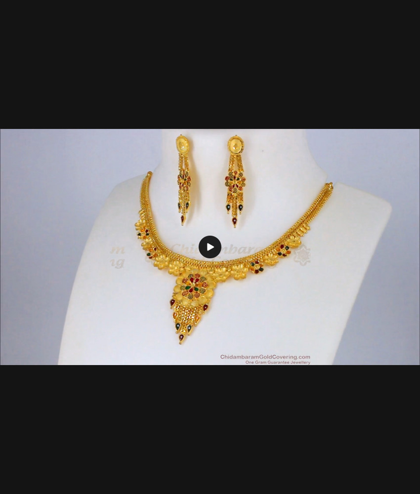 Real Gold Forming Necklace Set with Earrings For Marriage NCKN2092