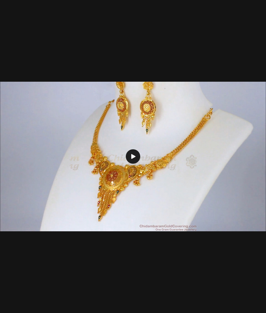 Unique Enamel Gold Necklace Set For Wedding Collections NCKN2097