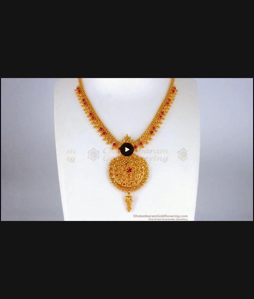Bridal Wear Ruby Stone One Gram Gold Necklace Collections NCKN2122