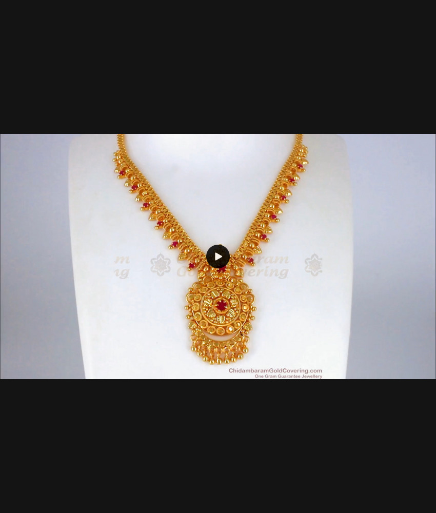 Bridal Wear Ruby Stone One Gram Gold Necklace Collections NCKN2123