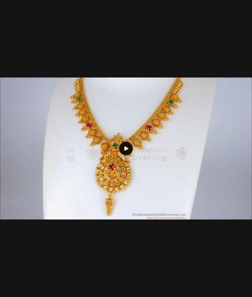 Latest Ruby Emerald Stone One Gram Gold Necklace For Bridal Wear NCKN2124 Latest Ruby Emerald Stone One Gram Gold Necklace For Bridal Wear NCKN2124