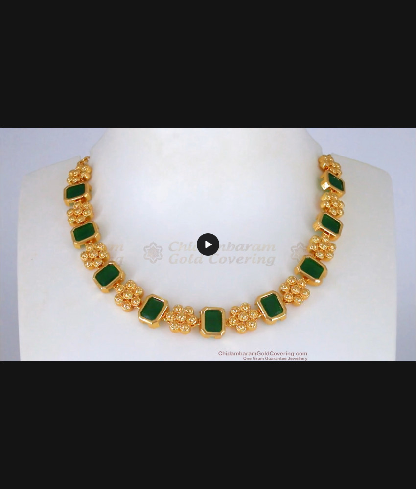 Kerala Big Emerald Stone Gold Necklace Collections Shop Online NCKN2131