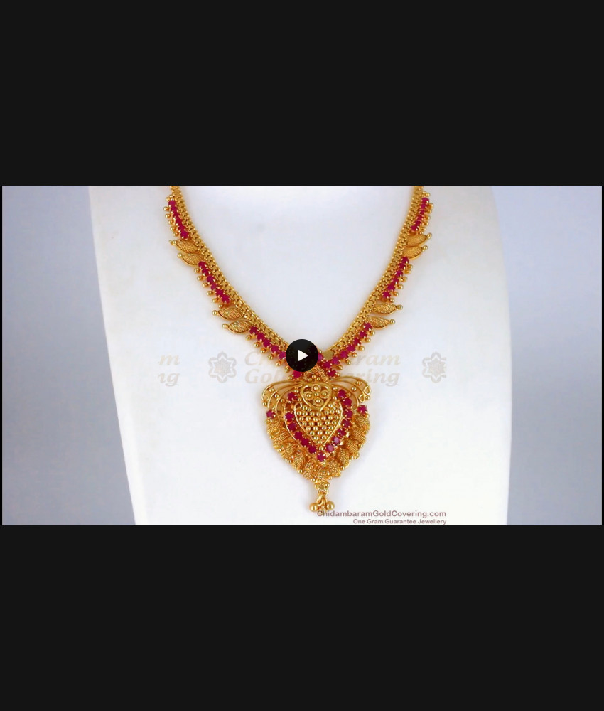 One Gram Gold Full Ruby Stone Gold Necklace For Bridal Wear NCKN2132