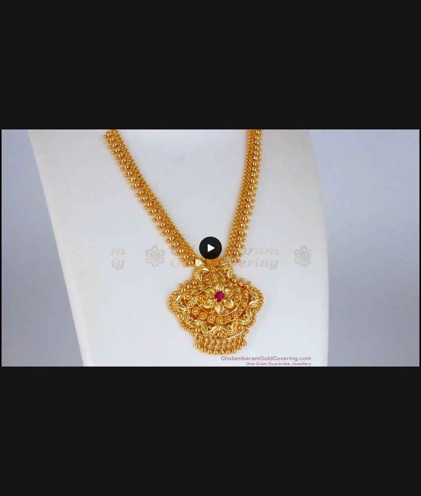 New Arrivals Ruby Stone One Gram Gold Kerala Necklace Designs NCKN2138