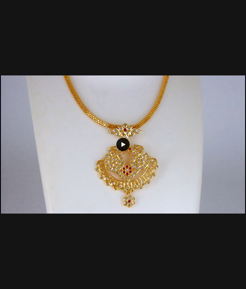 Peacock Design Ruby White Stone Impon Gold Necklace NCKN2154