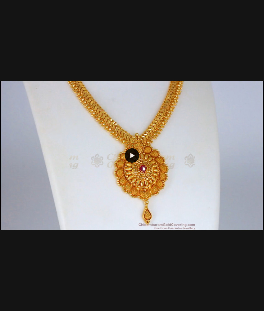 One Gram Gold Necklace With Single Ruby Stone Collections NCKN2157 One Gram Gold Necklace With Single Ruby Stone Collections NCKN2157