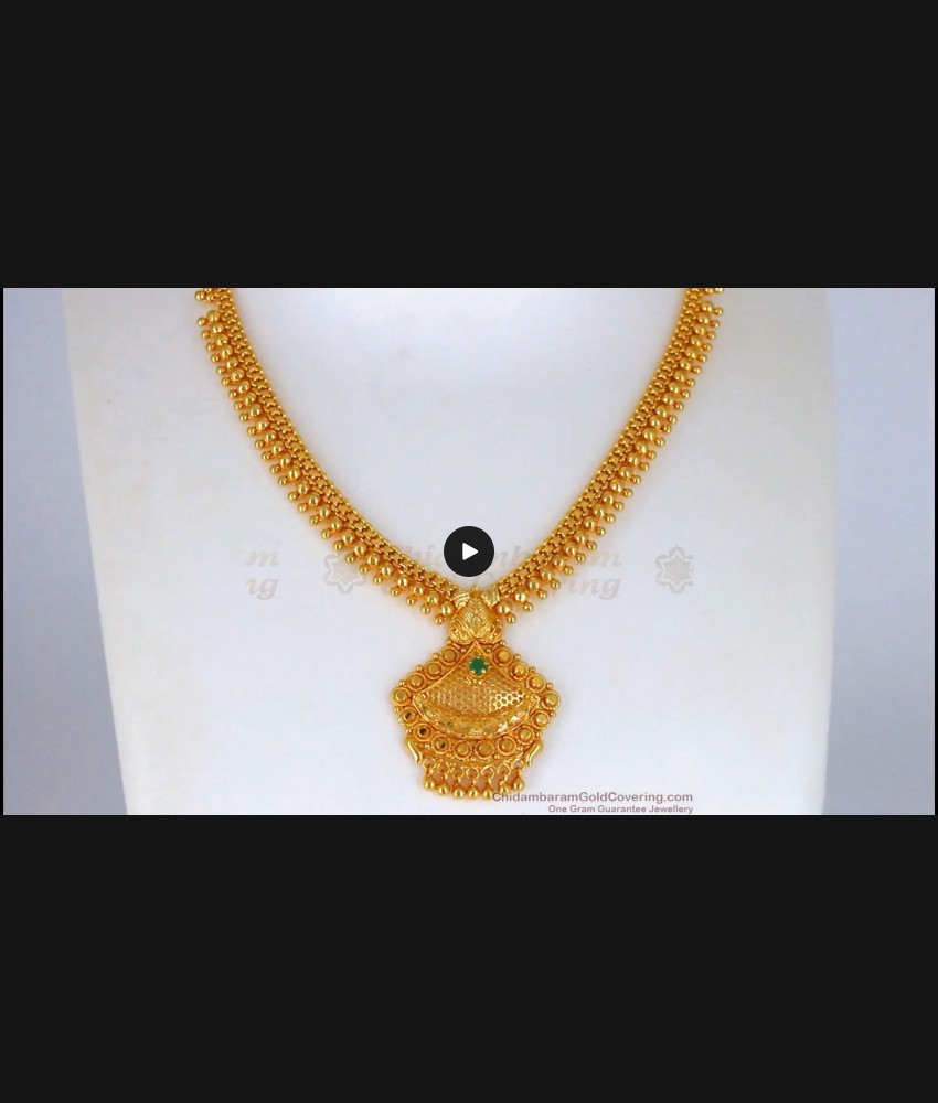 Simple Gold Covering Necklace With Single Emerald Stone Collections NCKN2161