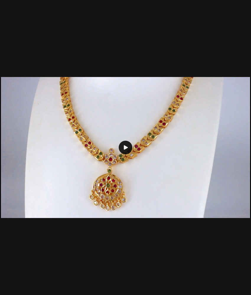 Unique Multi Stone Impon Gold Necklace Bridal Wear NCKN2178