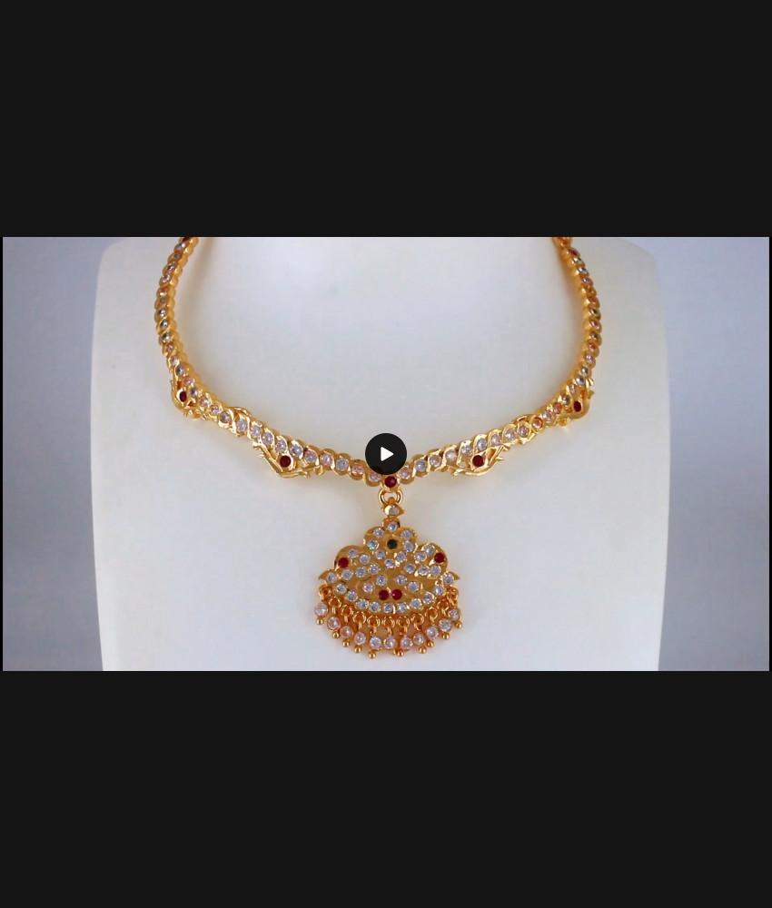 Impon Attigai Choker Multi Stone Gold Bridal Necklace NCKN2179