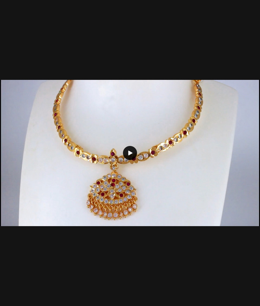 Close Neck Choker Impon Attigai Type Gati Stone Gold Necklace NCKN2180