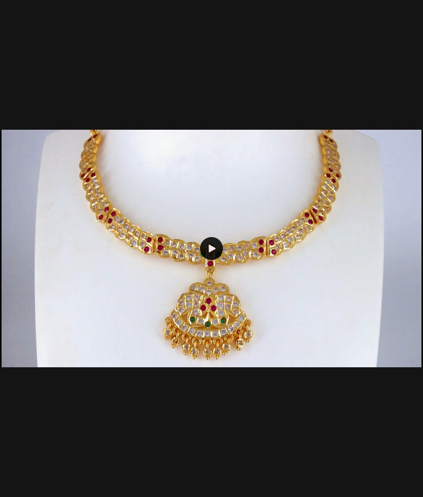 Impon Attigai Choker Gold Necklace Multi Stone Bridal Wear NCKN2181