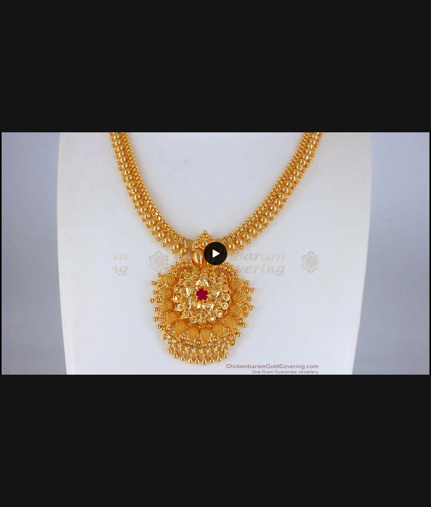 Single Ruby Stone Gold Imitation Necklace Jewelry for Silk Sarees NCKN2183