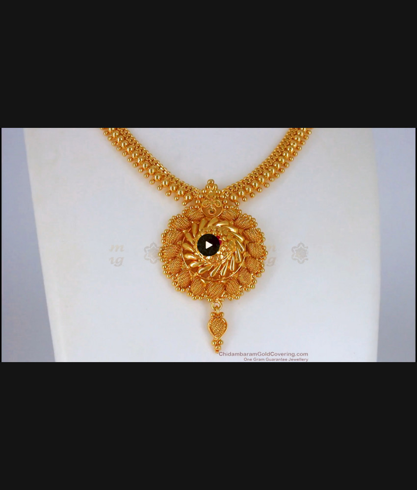 Single Ruby Stone Gold Imitation Necklace From Chidambaram Gold Covering Collections NCKN2207