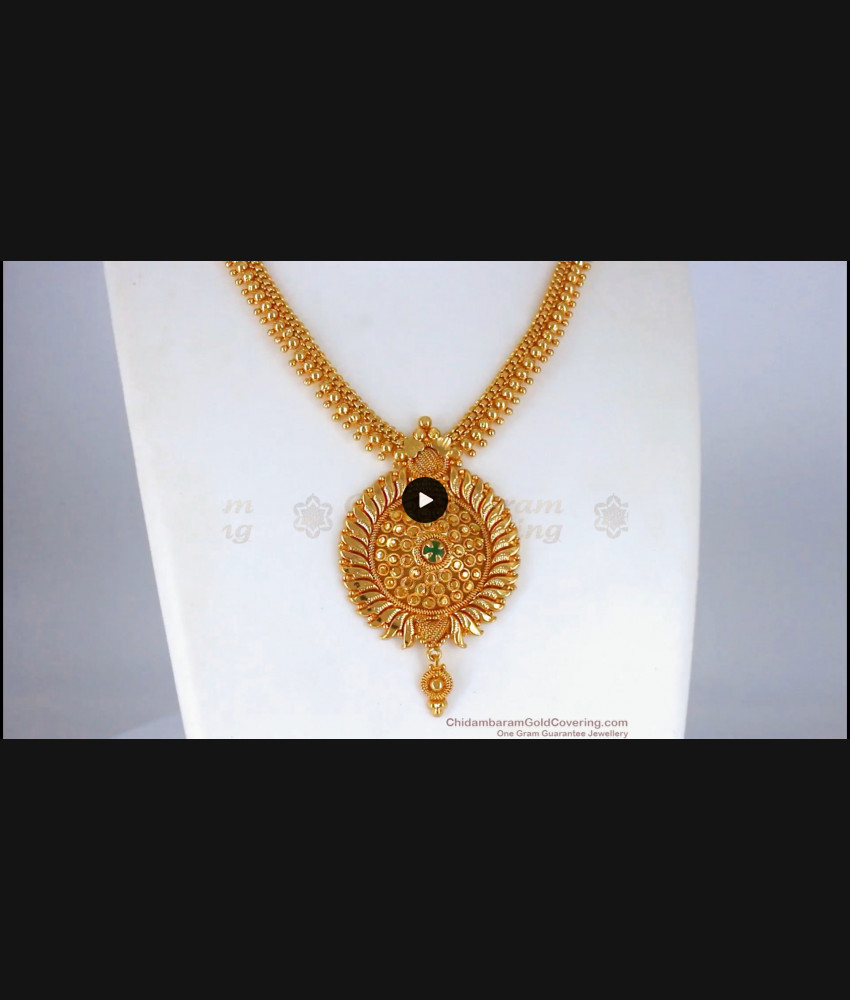 Party Wear One Gram Gold Emerald Stone Necklace Collections NCKN2241