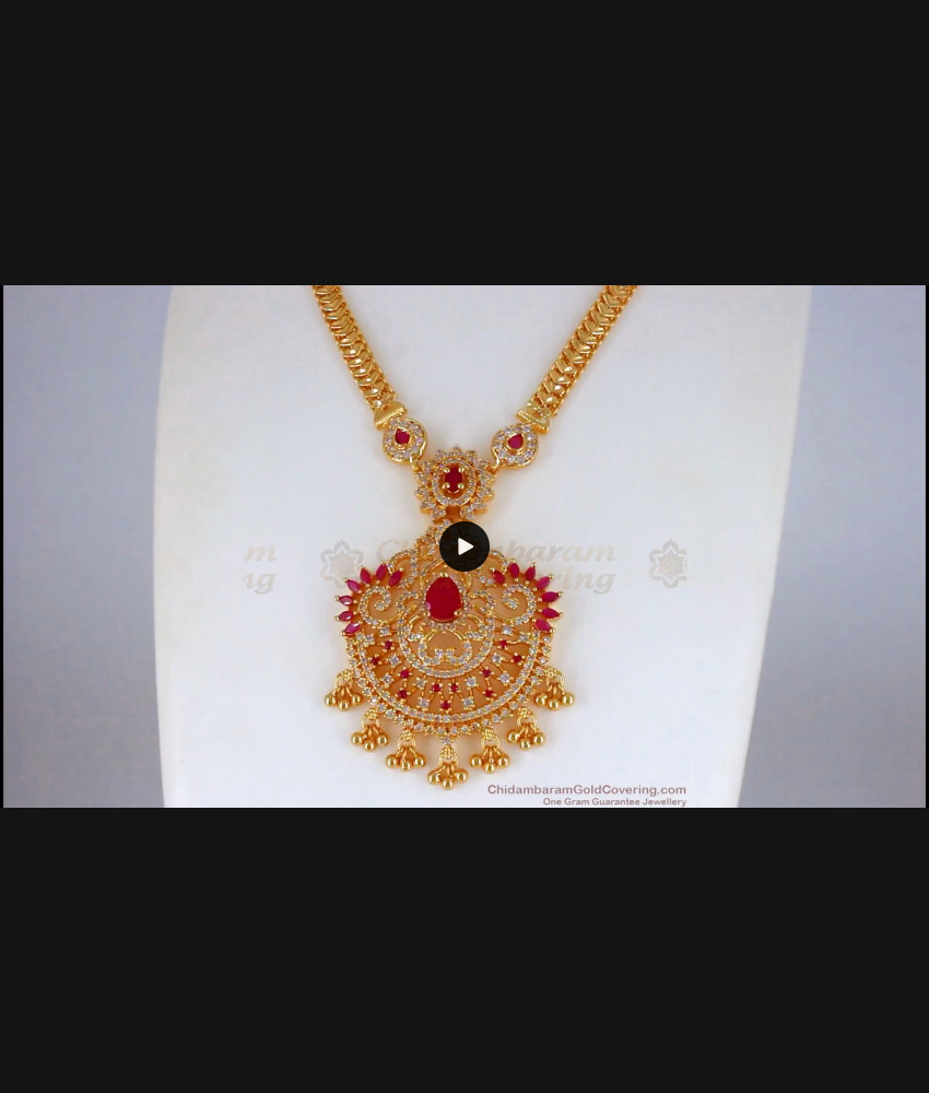 Trendy Ruby Stone Gold Plated Necklace For Function Wear NCKN2262