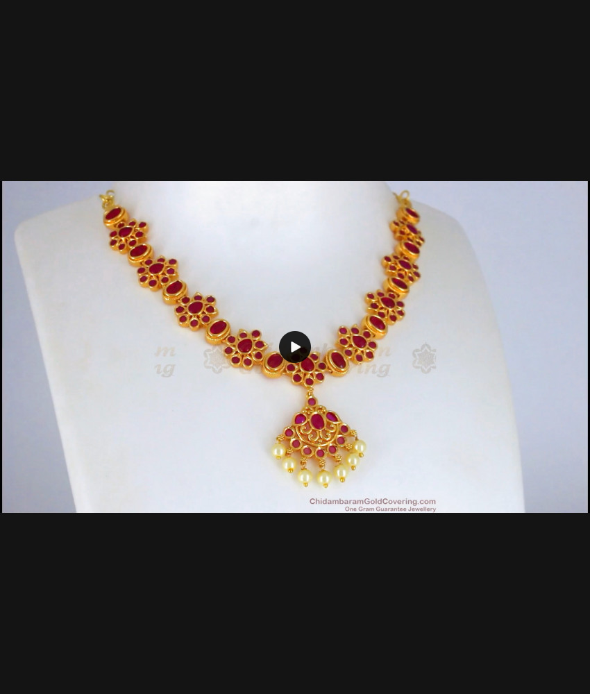 Pretty Kemp And Pearl Gold Necklace For Function Wear NCKN2264