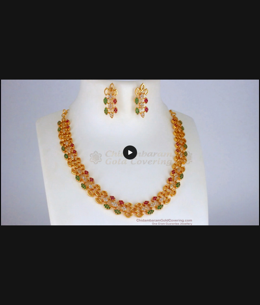 Royal Look Multi Color Stone Gold Necklace Collections NCKN2274