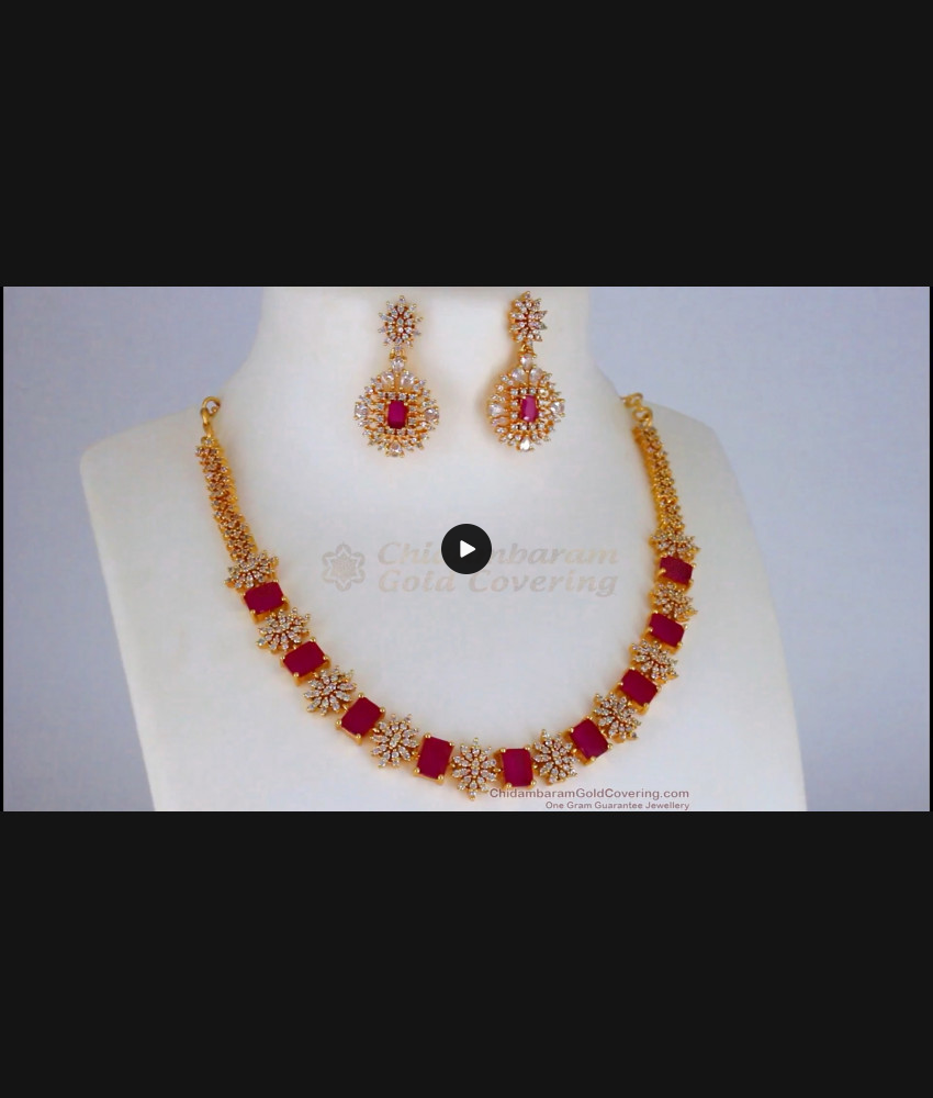 Trending Design Ruby And AD Stone Gold Necklace NCKN2276