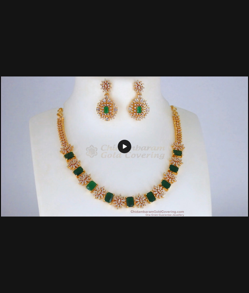 Kerala Design Emerald White Stone Gold Necklace NCKN2277